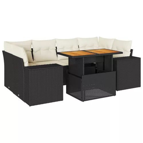  7 részes fekete polyrattan kerti ülőgarnitúra párnával