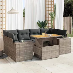    7 részes szürke polyrattan kerti ülőgarnitúra párnákkal