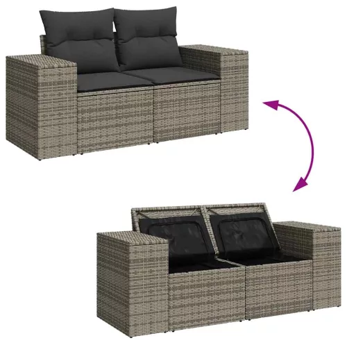 7 részes szürke polyrattan kerti ülőgarnitúra párnákkal