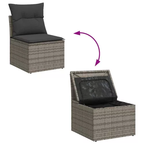  7 részes szürke polyrattan kerti ülőgarnitúra párnákkal