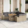  9 részes bézs polyrattan kerti ülőgarnitúra párnákkal