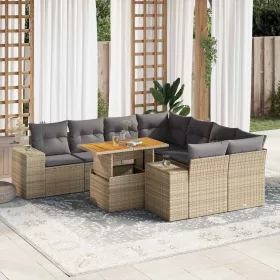    9 részes bézs polyrattan kerti ülőgarnitúra párnákkal