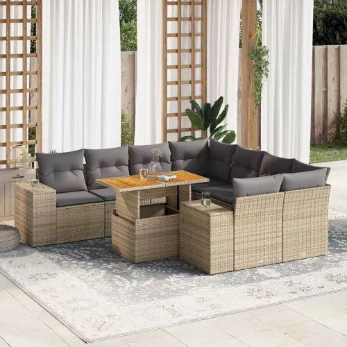  9 részes bézs polyrattan kerti ülőgarnitúra párnákkal