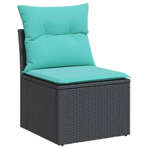  7 részes fekete polyrattan kerti ülőgarnitúra párnával