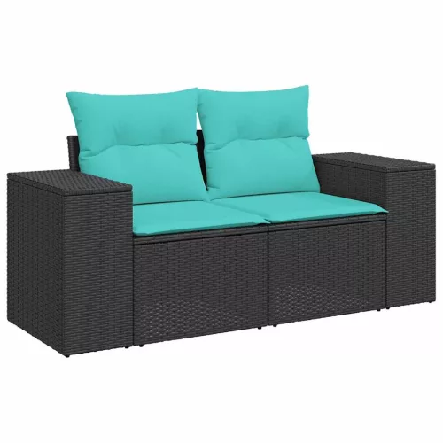  7 részes fekete polyrattan kerti ülőgarnitúra párnával