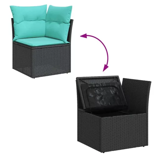 7 részes fekete polyrattan kerti ülőgarnitúra párnával