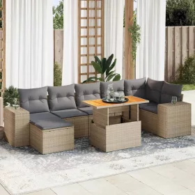  8 részes bézs polyrattan kerti ülőgarnitúra párnával
