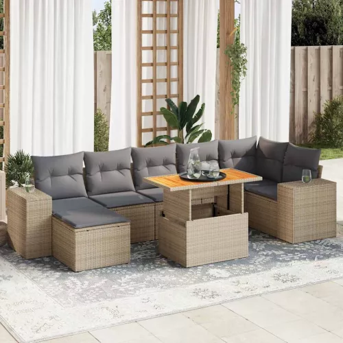  8 részes bézs polyrattan kerti ülőgarnitúra párnával