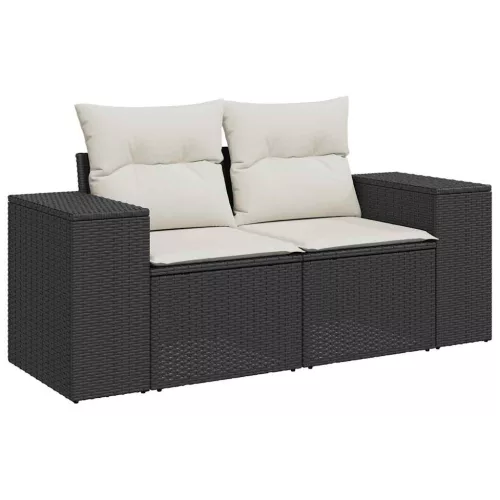  9 részes fekete polyrattan akácfa kerti ülőgarnitúra párnákkal