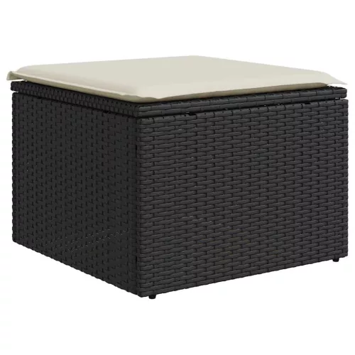  9 részes fekete polyrattan akácfa kerti ülőgarnitúra párnákkal