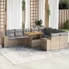  10 részes bézs polyrattan akácfa kerti ülőgarnitúra párnával