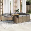  10 részes bézs polyrattan akácfa kerti ülőgarnitúra párnával