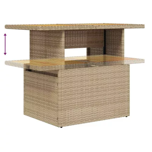  10 részes bézs polyrattan akácfa kerti ülőgarnitúra párnával