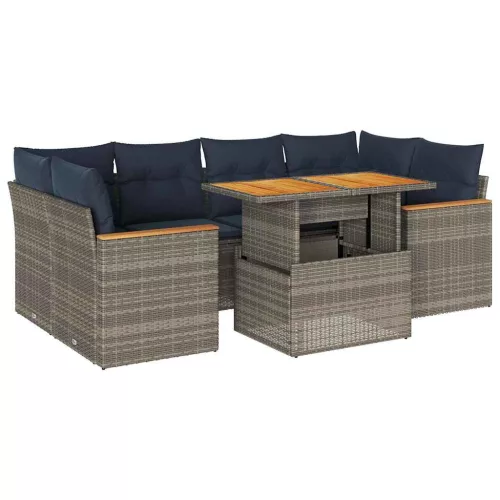  7 részes szürke polyrattan kerti ülőgarnitúra párnákkal