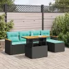 6 részes fekete polyrattan kerti ülőgarnitúra párnákkal
