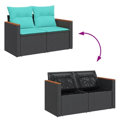  6 részes fekete polyrattan kerti ülőgarnitúra párnákkal