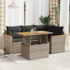  5 részes szürke polyrattan akácfa kerti ülőgarnitúra párnákkal