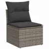  5 részes szürke polyrattan akácfa kerti ülőgarnitúra párnákkal