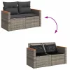  5 részes szürke polyrattan akácfa kerti ülőgarnitúra párnákkal