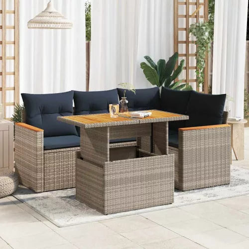  5 részes szürke polyrattan kerti ülőgarnitúra párnákkal
