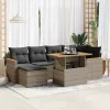  7 részes szürke polyrattan akácfa kerti ülőgarnitúra párnákkal
