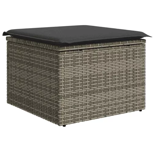  7 részes szürke polyrattan akácfa kerti ülőgarnitúra párnákkal