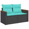  8 részes fekete polyrattan akácfa kerti ülőgarnitúra párnákkal