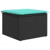  8 részes fekete polyrattan akácfa kerti ülőgarnitúra párnákkal