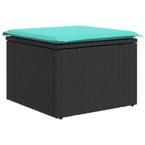  8 részes fekete polyrattan akácfa kerti ülőgarnitúra párnákkal