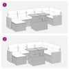  8 részes fekete polyrattan akácfa kerti ülőgarnitúra párnákkal