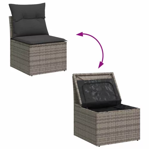  10 részes szürke polyrattan akácfa kerti ülőgarnitúra párnákkal