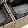  5 részes bézs polyrattan és akácfa kerti ülőgarnitúra párnákkal