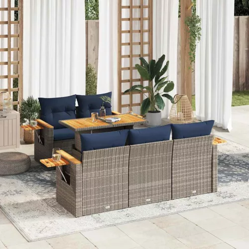  6 részes szürke polyrattan kerti ülőgarnitúra párnákkal