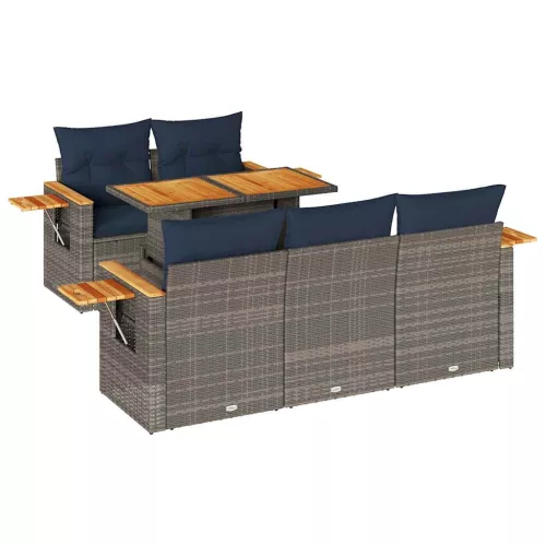 6 részes szürke polyrattan kerti ülőgarnitúra párnákkal