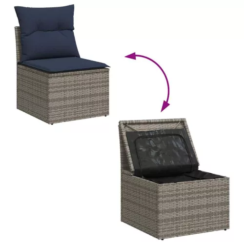  6 részes szürke polyrattan kerti ülőgarnitúra párnákkal