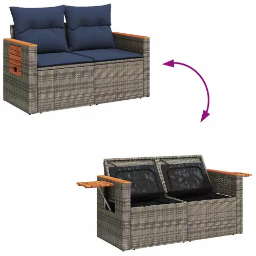  6 részes szürke polyrattan kerti ülőgarnitúra párnákkal