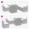  7 részes bézs polyrattan akácfa kerti ülőgarnitúra párnákkal