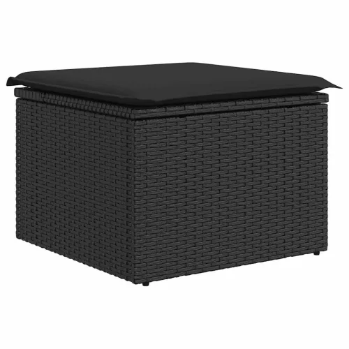  9 részes fekete polyrattan akácfa kerti ülőgarnitúra párnákkal