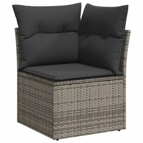  9 részes szürke polyrattan akácfa kerti ülőgarnitúra párnákkal