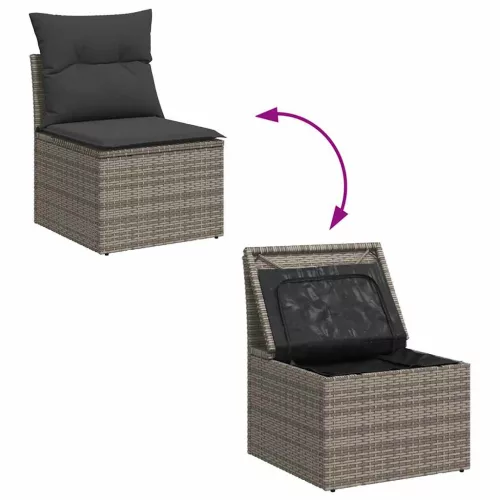 9 részes szürke polyrattan akácfa kerti ülőgarnitúra párnákkal