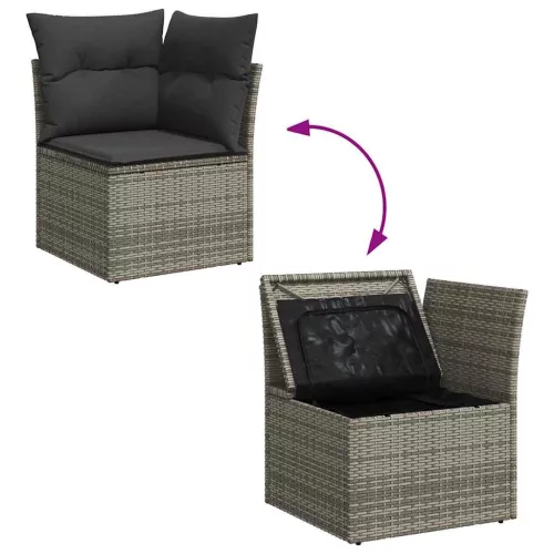  9 részes szürke polyrattan akácfa kerti ülőgarnitúra párnákkal