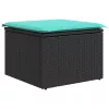  6 részes fekete polyrattan akácfa kerti ülőgarnitúra párnákkal