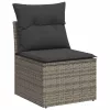  10 részes szürke polyrattan akácfa kerti ülőgarnitúra párnákkal