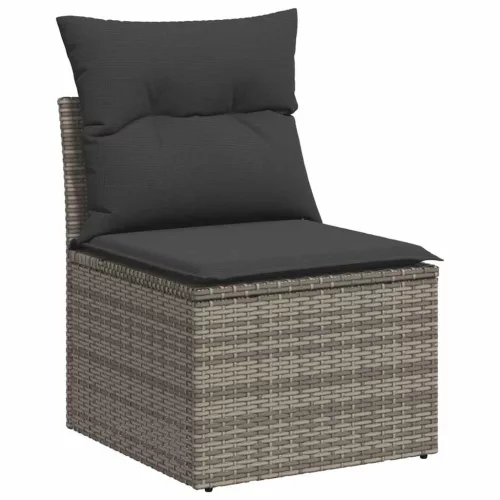  10 részes szürke polyrattan akácfa kerti ülőgarnitúra párnákkal