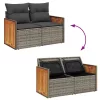 11 részes szürke polyrattan akácfa kerti ülőgarnitúra párnákkal