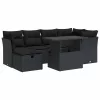  7 részes fekete polyrattan kerti ülőgarnitúra párnával