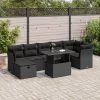  8 részes fekete polyrattan kerti ülőgarnitúra párnákkal