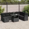  9 részes fekete polyrattan kerti ülőgarnitúra párnákkal