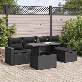    6 részes fekete polyrattan kerti ülőgarnitúra párnákkal
