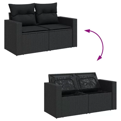  6 részes fekete polyrattan kerti ülőgarnitúra párnákkal
